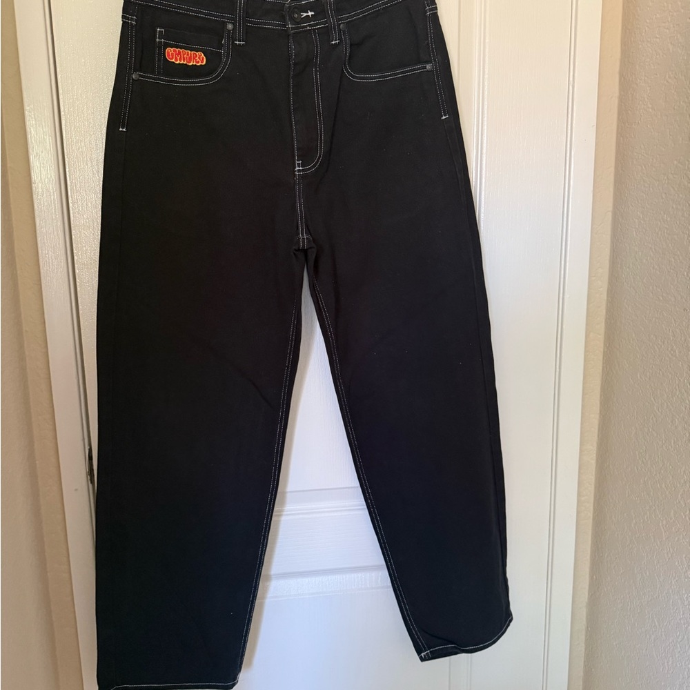 Empyre Loose Fit Embroidered Black Denim Skate Pants